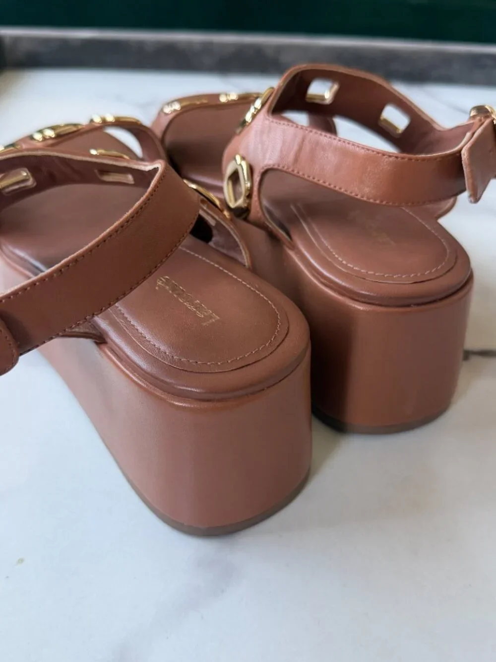 Larroudé Brown Leather Grommet Platform Sandals NEW Size 8.5